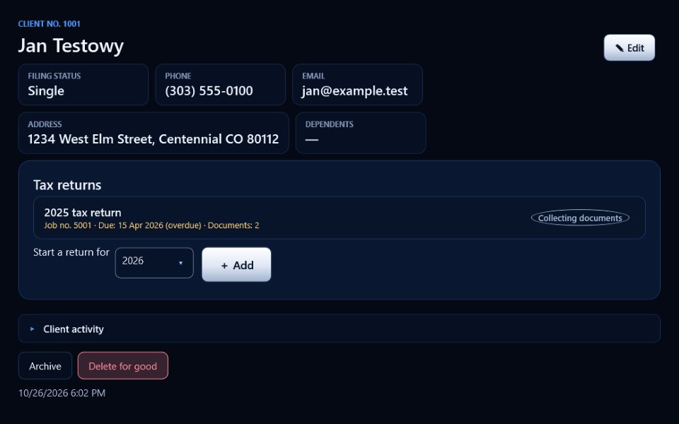 A client with returns, reminders and the contact log